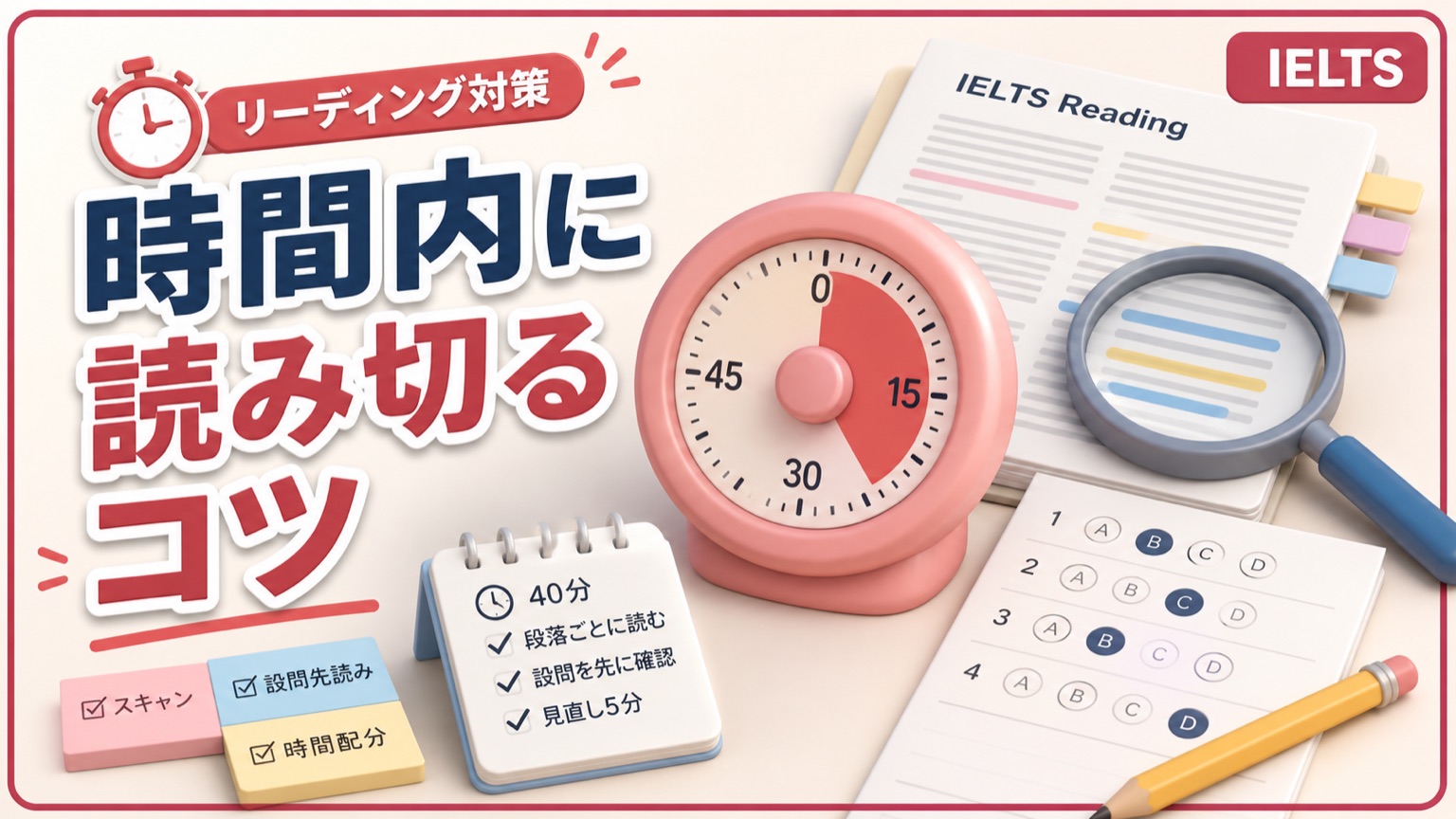 IELTSリーディング コツ・時間配分・解き方のテクニック【時間が足りない人向け】